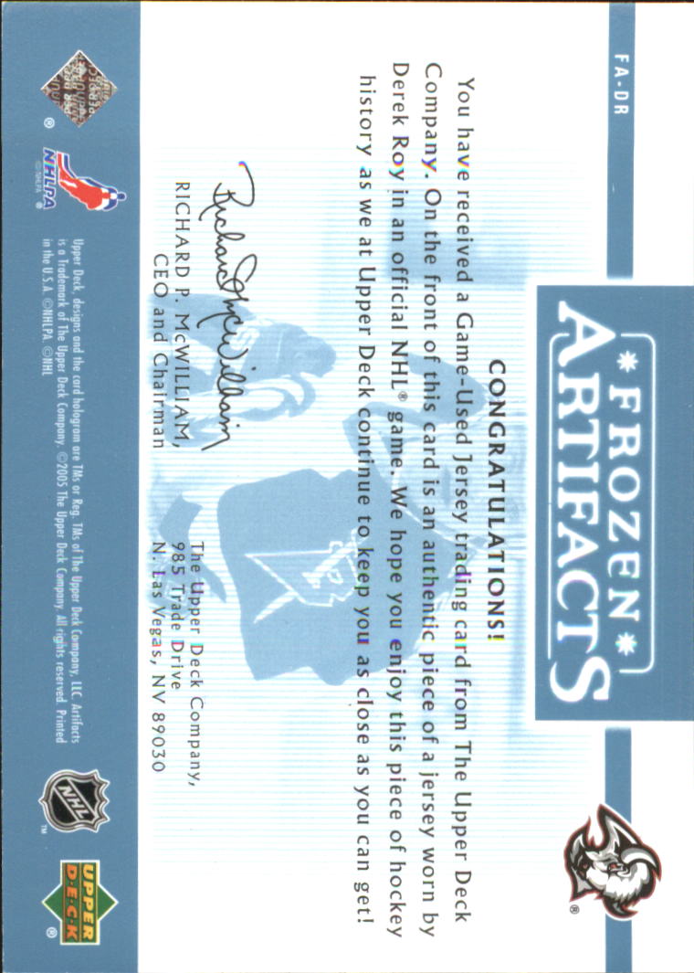 2005-06 Artifacts Frozen Artifacts #FADR Derek Roy back image