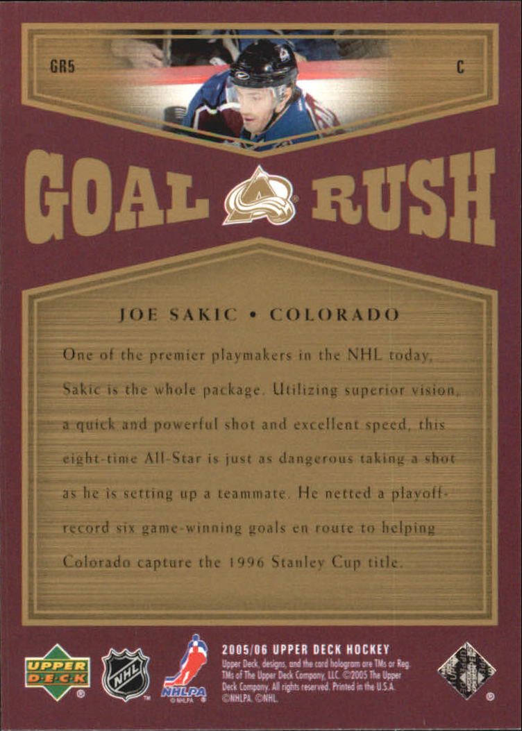 2005-06 Upper Deck Goal Rush #GR5 Joe Sakic back image