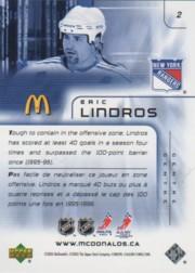 2005-06 McDonald's Upper Deck #2 Eric Lindros back image