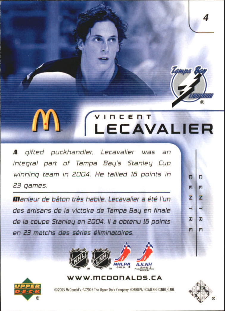 2005-06 McDonald's Upper Deck #4 Vincent Lecavalier back image