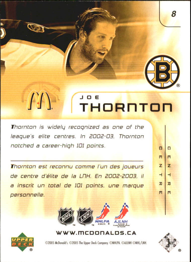 2005-06 McDonald's Upper Deck #8 Joe Thornton back image
