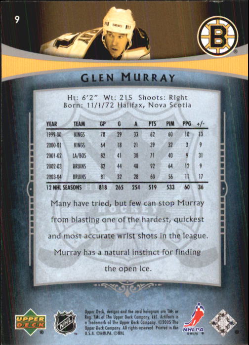 2005-06 Artifacts #9 Glen Murray back image