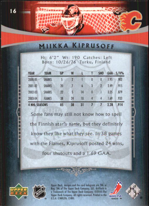 2005-06 Artifacts #16 Miikka Kiprusoff back image