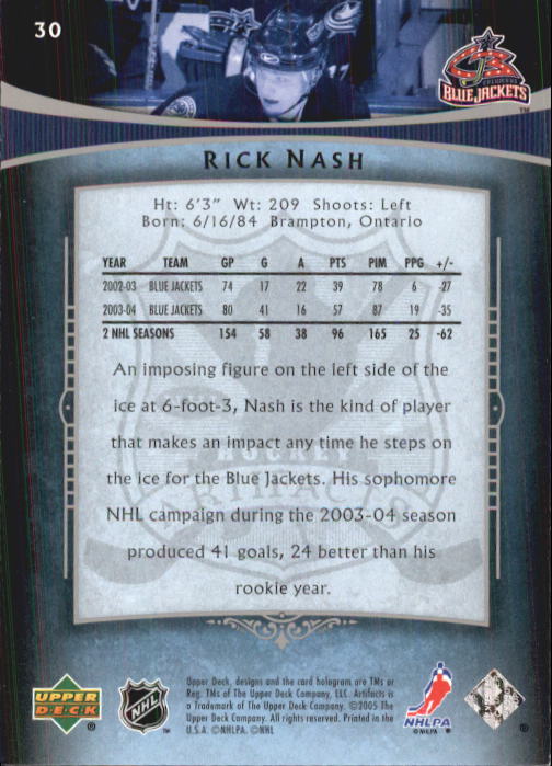 2005-06 Artifacts #30 Rick Nash back image