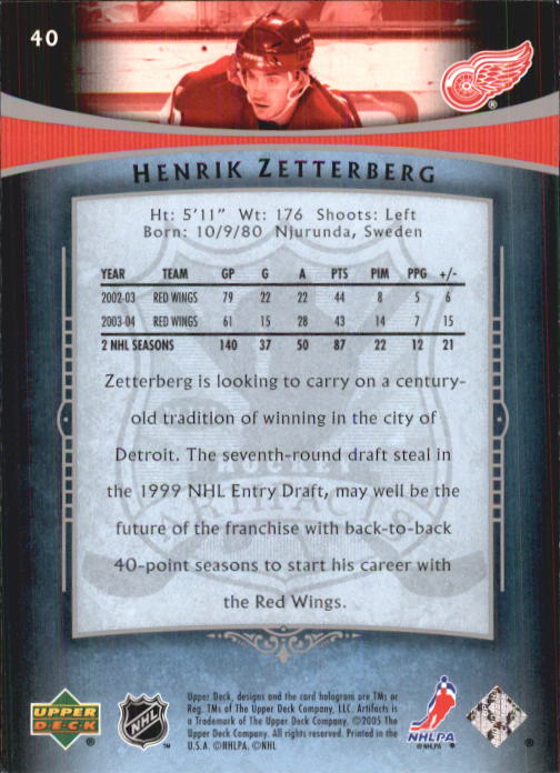 2005-06 Artifacts #40 Henrik Zetterberg back image