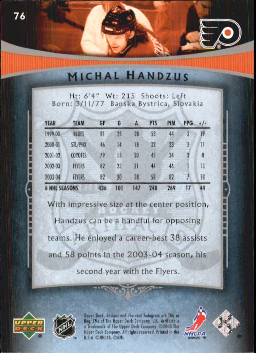 2005-06 Artifacts #76 Michal Handzus back image
