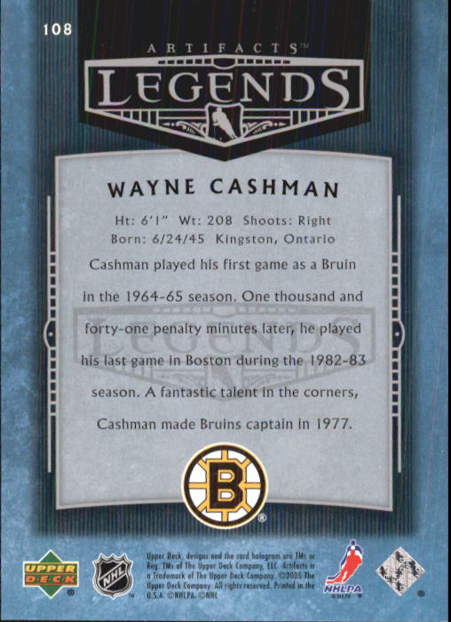2005-06 Artifacts #108 Wayne Cashman AL back image