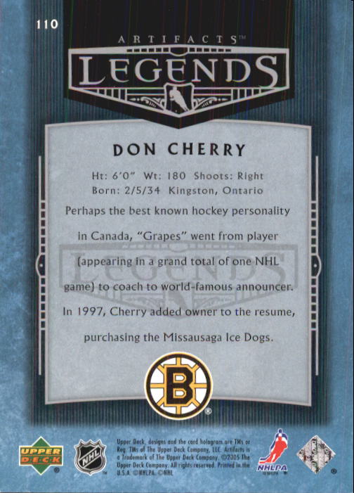2005-06 Artifacts #110 Don Cherry AL back image