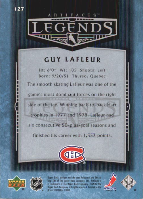 2005-06 Artifacts #127 Guy LaFleur AL back image