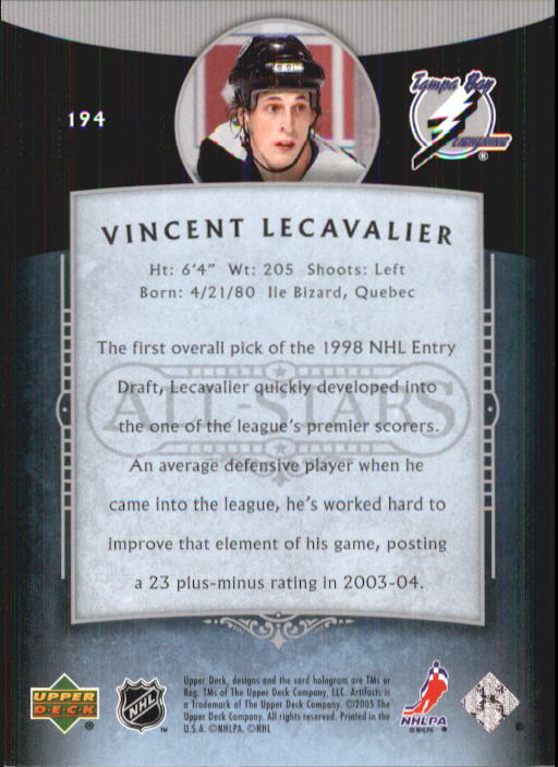 2005-06 Artifacts #194 Vincent Lecavalier AS back image
