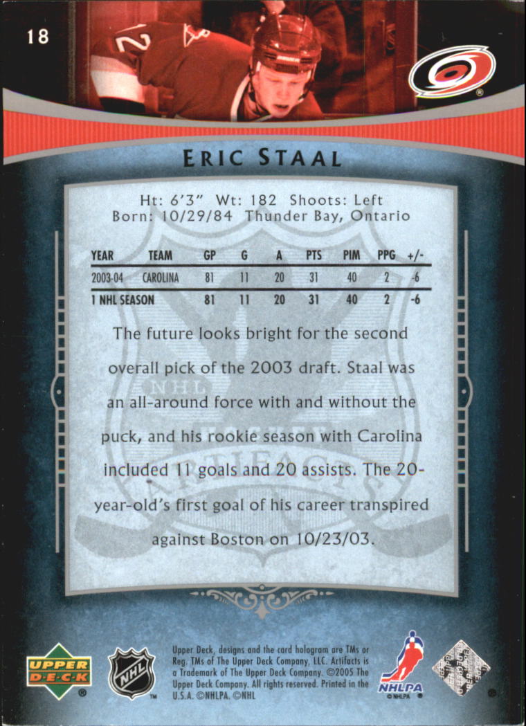 2005-06 Artifacts Blue #18 Eric Staal back image