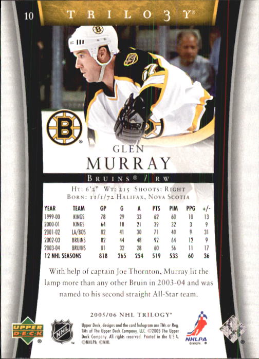 2005-06 Upper Deck Trilogy #10 Glen Murray back image