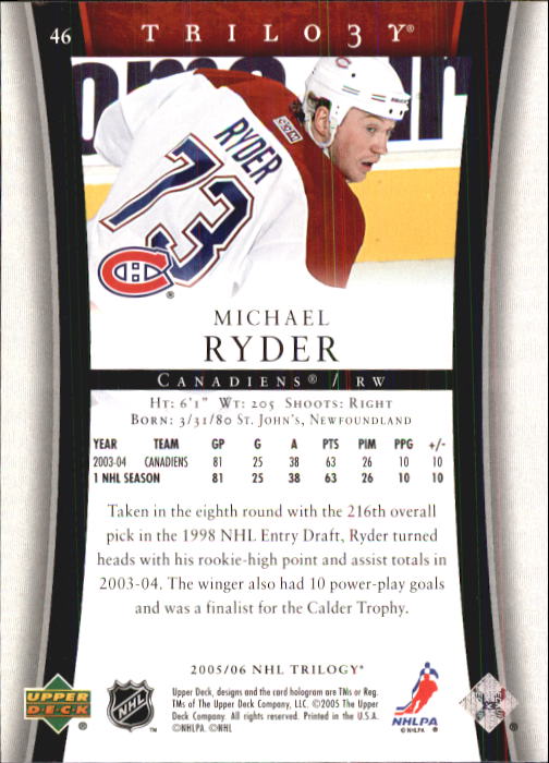 2005-06 Upper Deck Trilogy #46 Michael Ryder back image