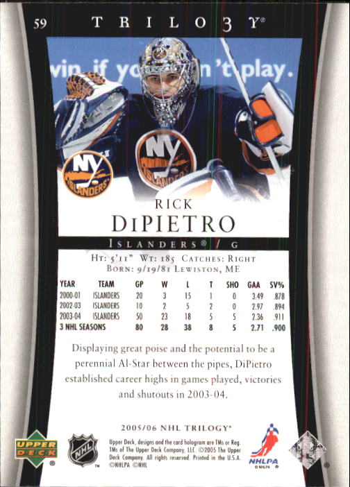 2005-06 Upper Deck Trilogy #59 Rick DiPietro back image