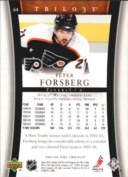 Peter Forsberg Cards (1995-2017) Avalanche Flyers Predators - You Choose