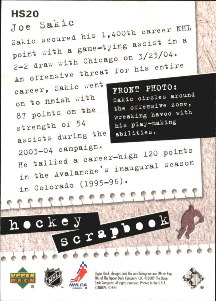 2005-06 Upper Deck Scrapbooks #HS20 Joe Sakic back image