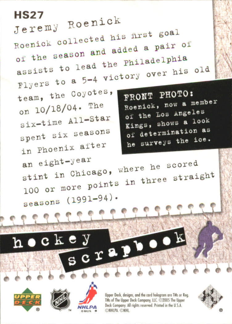 2005-06 Upper Deck Scrapbooks #HS27 Jeremy Roenick back image
