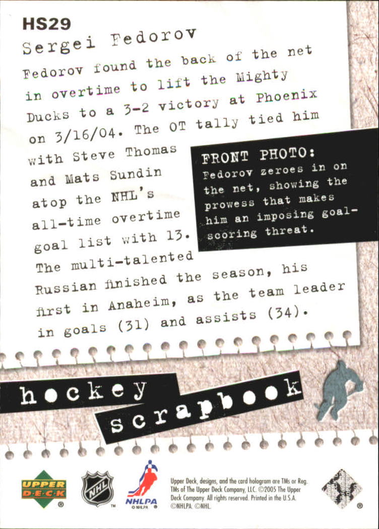 2005-06 Upper Deck Scrapbooks #HS29 Sergei Fedorov back image