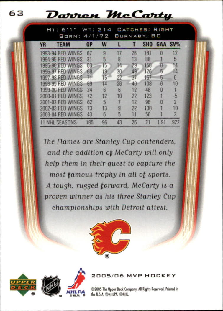 2005-06 Upper Deck MVP #63 Darren McCarty back image