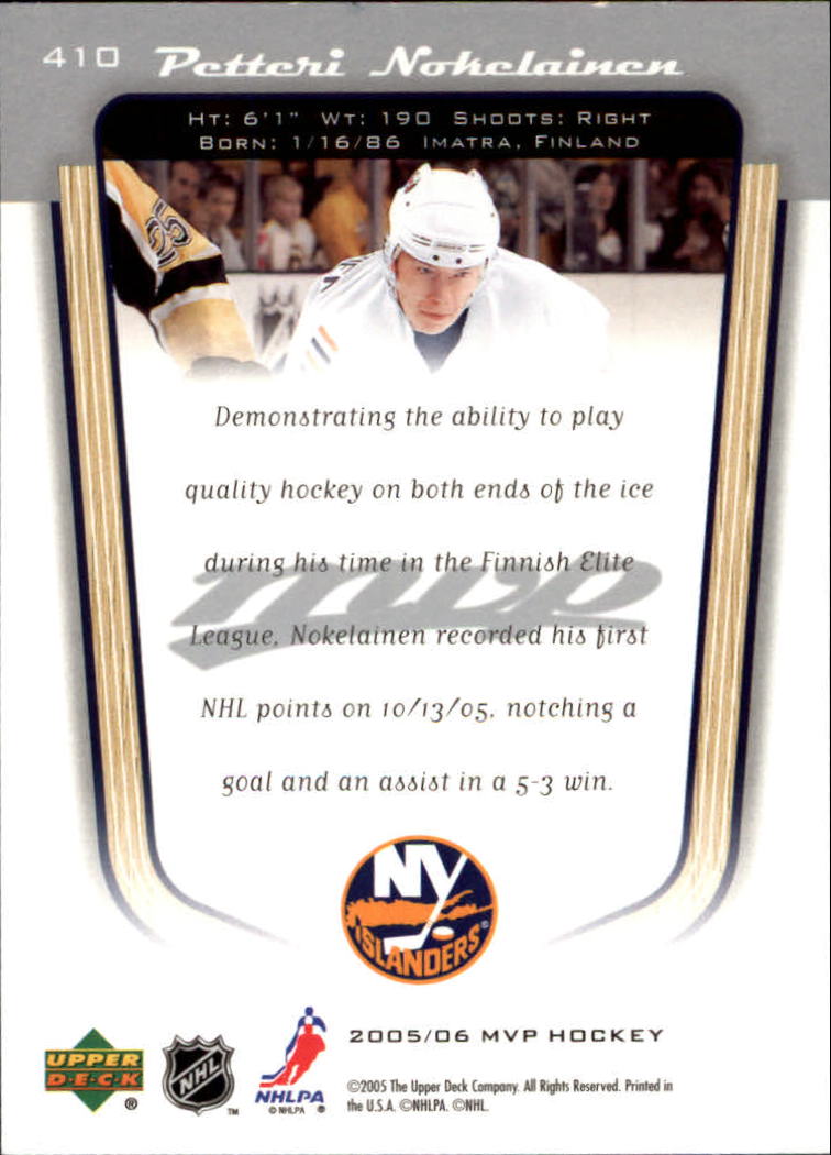 2005-06 Upper Deck MVP #410 Petteri Nokelainen RC back image