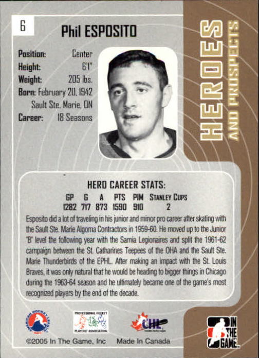 2005-06 ITG Heroes and Prospects #6 Phil Esposito back image