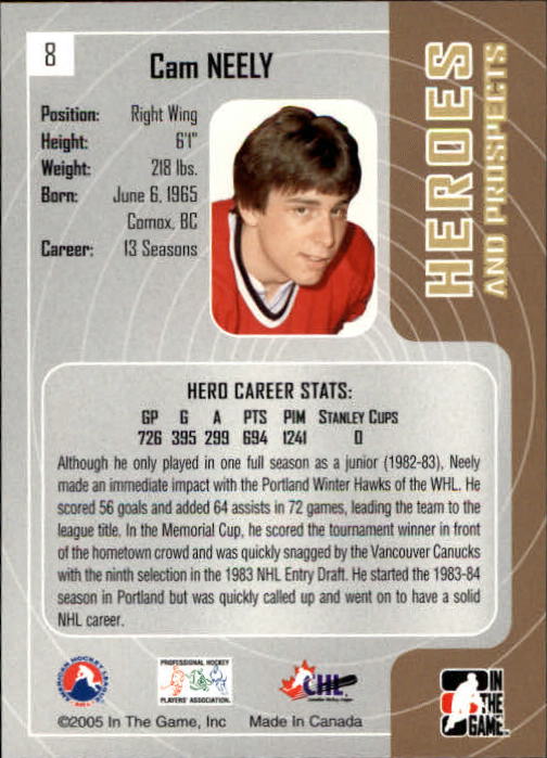 2005-06 ITG Heroes and Prospects #8 Cam Neely back image