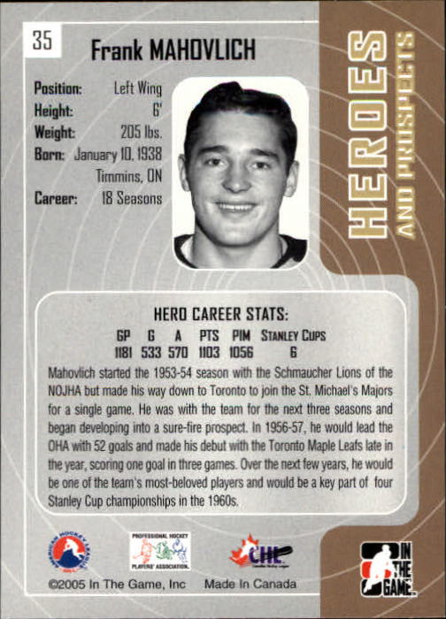 2005-06 ITG Heroes and Prospects #35 Frank Mahovlich back image