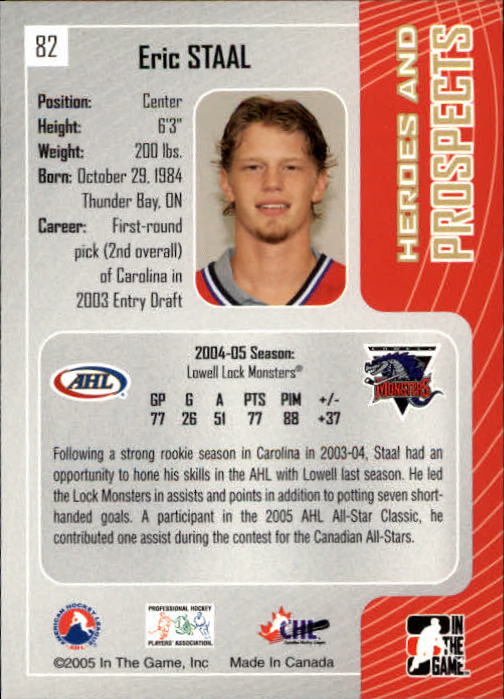 2005-06 ITG Heroes and Prospects #82 Eric Staal back image