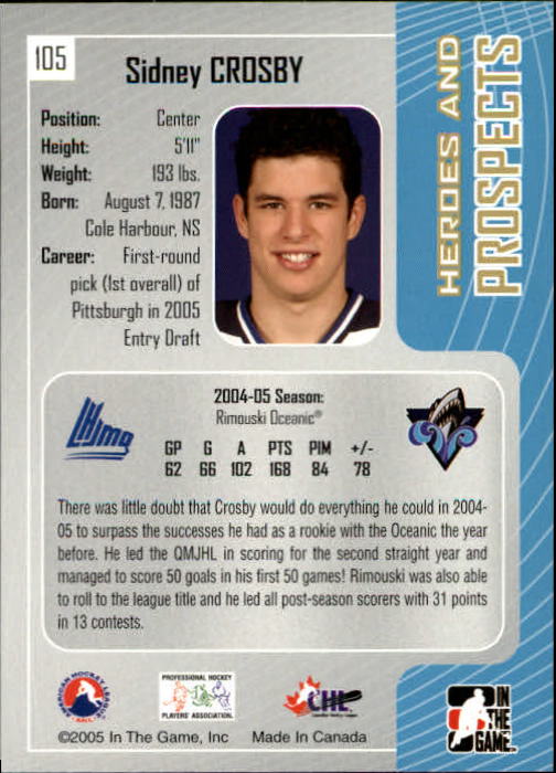 2005-06 ITG Heroes and Prospects #105 Sidney Crosby back image