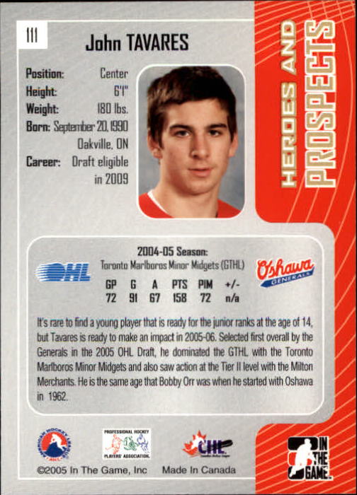 2005-06 ITG Heroes and Prospects #111 John Tavares back image