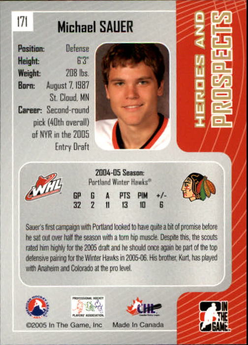 2005-06 ITG Heroes and Prospects #171 Michael Sauer back image
