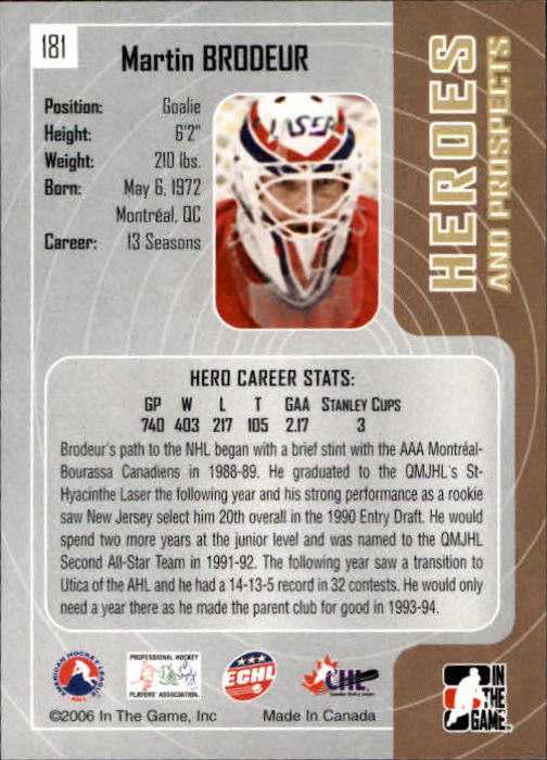 2005-06 ITG Heroes and Prospects #181 Martin Brodeur back image