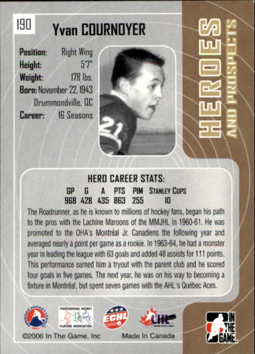 2005-06 ITG Heroes and Prospects #190 Yvan Cournoyer back image
