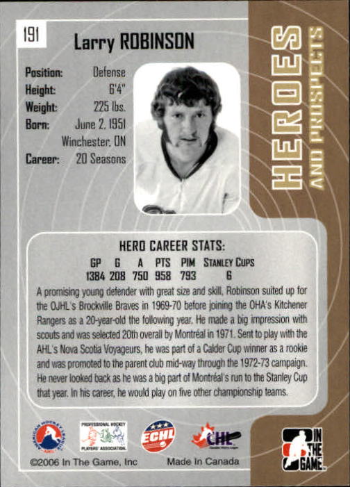 2005-06 ITG Heroes and Prospects #191 Larry Robinson back image