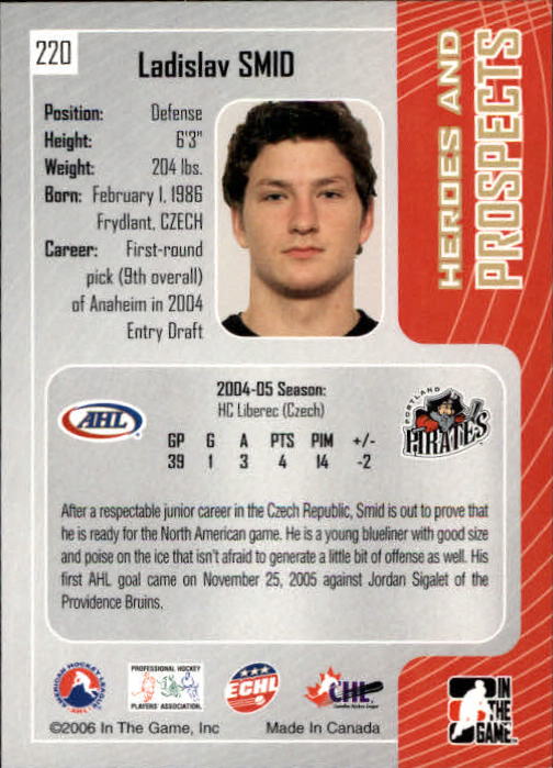 2005-06 ITG Heroes and Prospects #220 Ladislav Smid back image