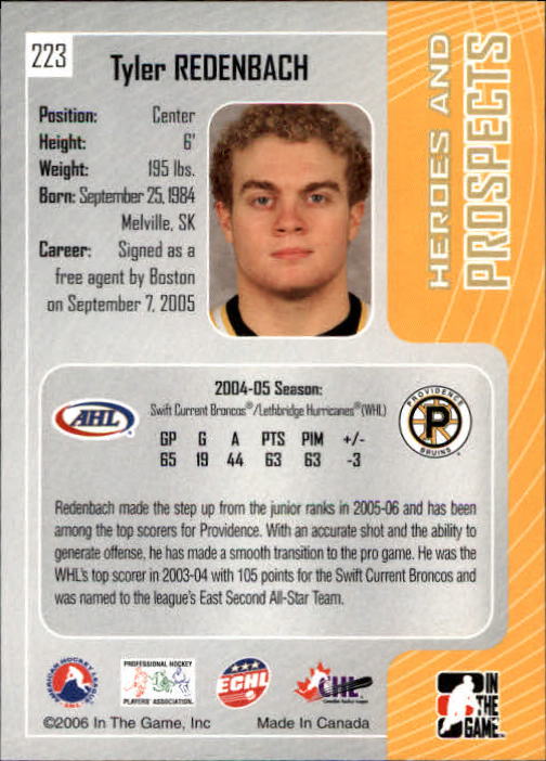 2005-06 ITG Heroes and Prospects #223 Tyler Redenbach back image