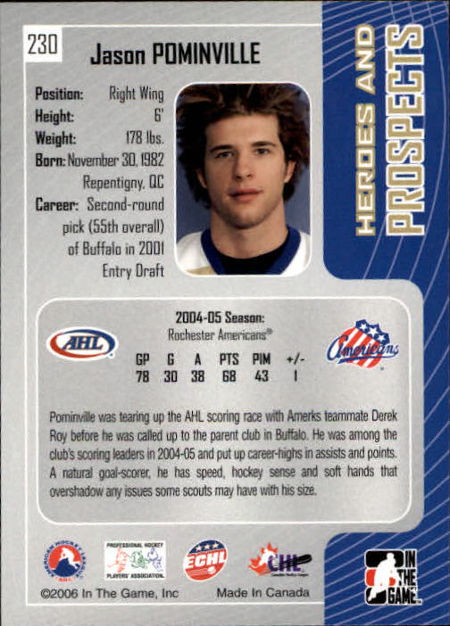 2005-06 ITG Heroes and Prospects #230 Jason Pominville back image