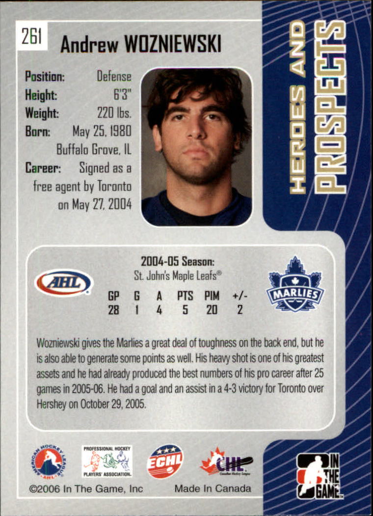 2005-06 ITG Heroes and Prospects #261 Andrew Wozniewski back image