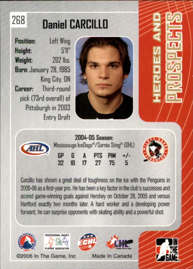 2005-06 ITG Heroes and Prospects #268 Daniel Carcillo back image