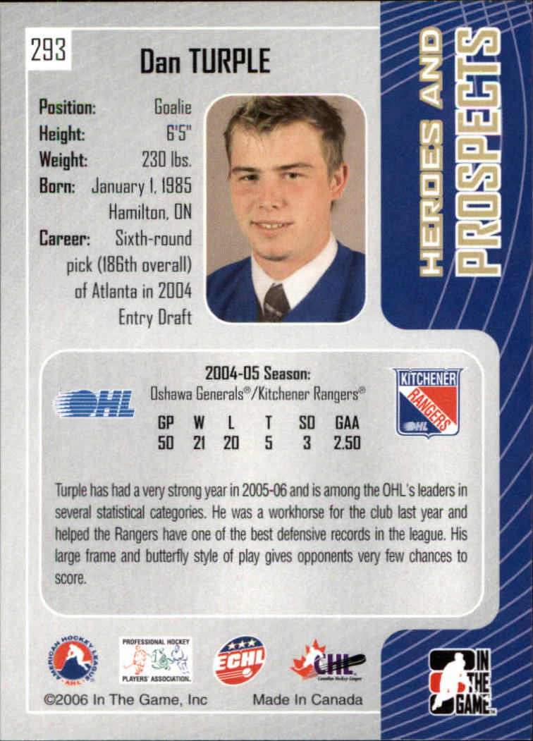 2005-06 ITG Heroes and Prospects #293 Dan Turple back image