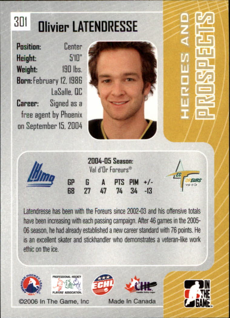 2005-06 ITG Heroes and Prospects #301 Olivier Latendresse back image