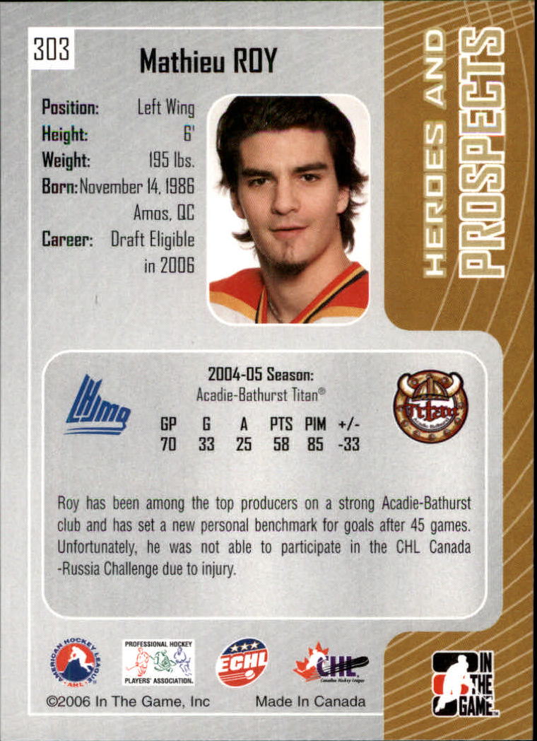 2005-06 ITG Heroes and Prospects #303 Mathieu Roy back image