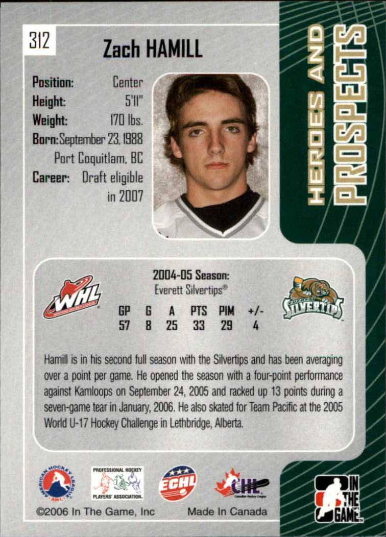 2005-06 ITG Heroes and Prospects #312 Zach Hamill back image