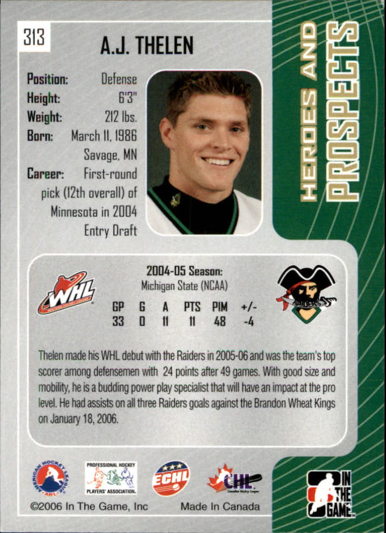 2005-06 ITG Heroes and Prospects #313 A.J. Thelen back image