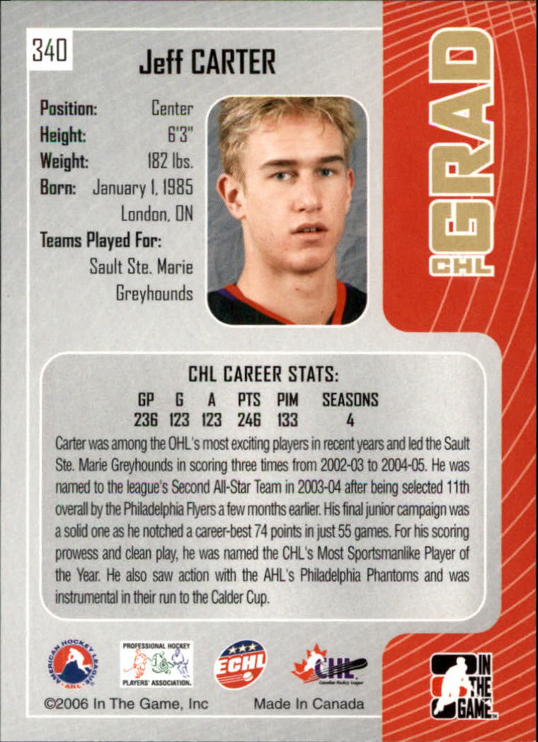 2005-06 ITG Heroes and Prospects #340 Jeff Carter back image