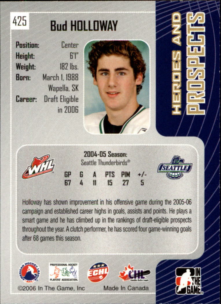 2005-06 ITG Heroes and Prospects #425 Bud Holloway back image