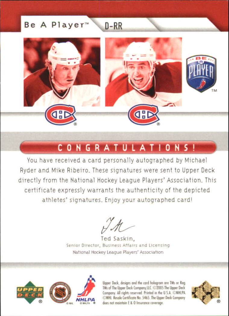 2005-06 Be A Player Dual Signatures #RR Michael Ryder/Mike Ribeiro back image