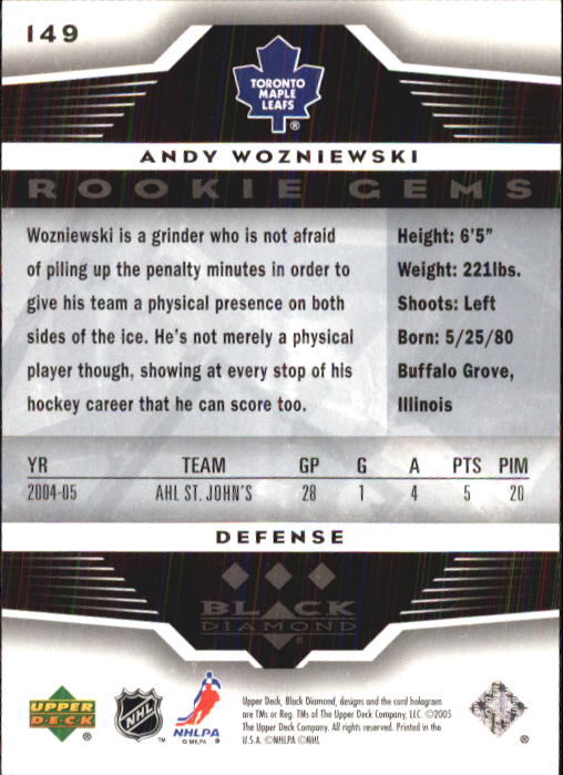 2005-06 Black Diamond #149 Andy Wozniewski RC back image