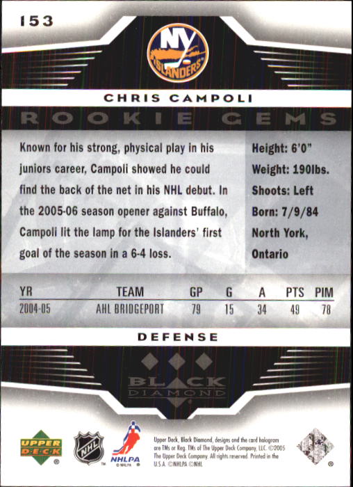 2005-06 Black Diamond #153 Chris Campoli RC back image