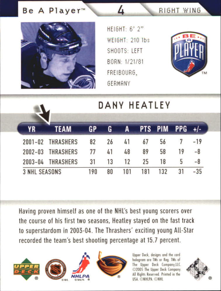 2005-06 Be A Player #4 Dany Heatley back image